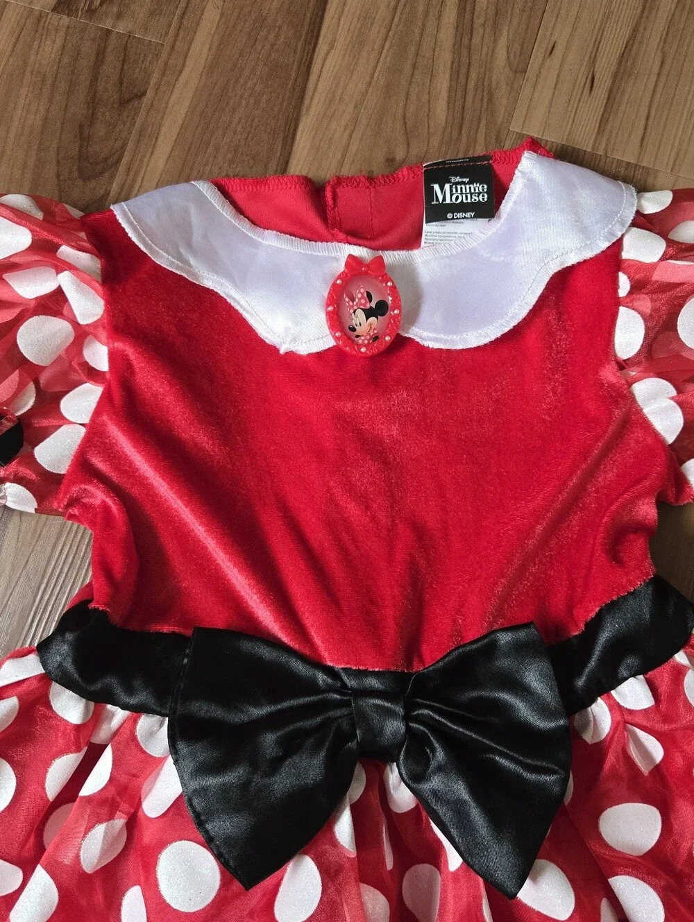 Disney Minnie Mouse Red Polka Dot Kids Tiered Costume Dress & Black Bow 6/6X EUC